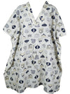 Boho Cotton Summer Kaftan Ivory Printed Short Caftan Beach Cover up Dresses S/M