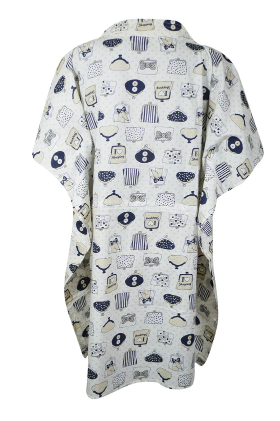 Boho Cotton Summer Kaftan Ivory Printed Short Caftan Beach Cover up Dresses S/M