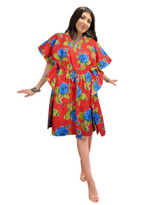  Women's Red Floral Kaftan – Breezy Beach Dress  L-3XL