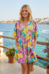 Handmade Pink & Yellow Printed Cotton Kaftan – Short Beach Dress L-3XL