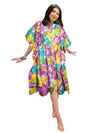 Handmade Short Cotton Kaftan – Pink & Yellow Printed Caftan Dress L-3XL