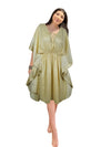 Women's Short Beach Caftan – Golden Printed Kaftan Dress M-XL