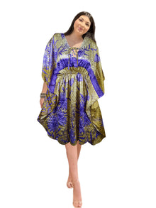  Women's Olive Green Floral Kaftan – Summer Beach Cover-Up Dress M-XL