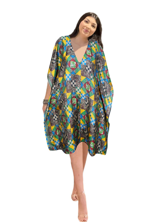 Womens Travel Kaftan Midi Caftan Dress, Colorful Printed Kaftan Dresses L-3XL