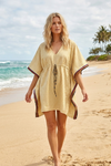 Women’s Beige Zigzag Print Kaftan – Recycled Silk Boho Tunic Dress  M-XL