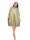 Women's Beige Zigzag Print Kaftan – Recycled Silk Tunic Dress M-XL
