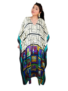  Multicolor Boho Silk Maxi Kaftan – Beach Cover-Up, Resort Wear Dress