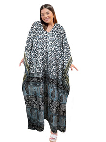  Women's Gray & Black Maxi Caftan – Recycled Silk Beach Dress, Boho Resort Wear L-2XL