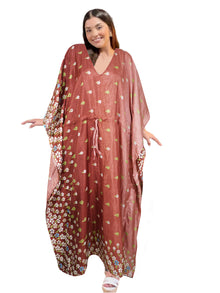  Rosewood Pink Floral Kaftan Dress – Women's Beach Cover-Up, Perfect Gift for Mom L-2XL