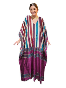  Purple Colorful Striped Flowy Maxi Kaftan – Women's Caftan Dress, Thoughtful Gift for Mom L-2XL,