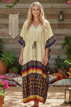 Women’s Printed Beige & Blue Kaftan – Relaxed Fit Resort Dress & Thoughtful Gift L-2XL