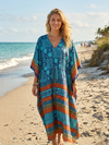 Women’s Orange & Sea Blue Floral Kaftan Dress – Bold Boho Chic Maxi L-2XL