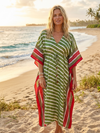 Women’s Green Floral Kaftan Dress – Boho Chic Breezy Summer Maxi Caftan  L-2XL