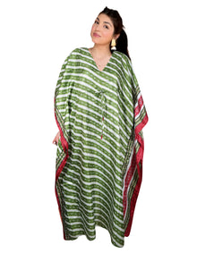  Women's Green Floral Print Kaftan Dress – Boho Chic & Breezy Style  L-2XL