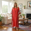 Boho Red Maxi Kaftan Dress – Printed Resort Wear & Women’s Vacation Kaftan  2XL