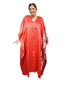  Boho Red Maxi Kaftan Dress for Women – Printed Resort & Vacation Wear 2XL