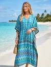 Women’s Blue Floral Maxi Kaftan – Flowy Boho Caftan Beach Cover-Up Dress  L-2XL