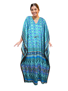  Women's Blue Floral Maxi Kaftan – Flowy Caftan Beach Cover-Up L-2XL