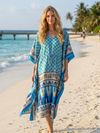 Women’s Blue Maxi Kaftan Dress – Flowy Beach Cover-Up Boho Resort Wear  L-XL