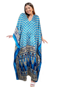  Women's Blue Maxi Kaftan – Flowy Beach Cover-Up Dress L-XL