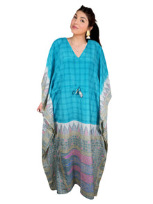  Women's Blue Boho Maxi Kaftan – Flowy Cruise Dress L-2XL