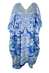 Womens Beach Kaftan Maxi Dress Blue Floral Printed Kimono Resortwear M-2X