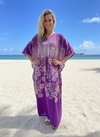 Womens Purple Floral Maxi Kaftan Dresses Beach Cover Lounger M-2XL