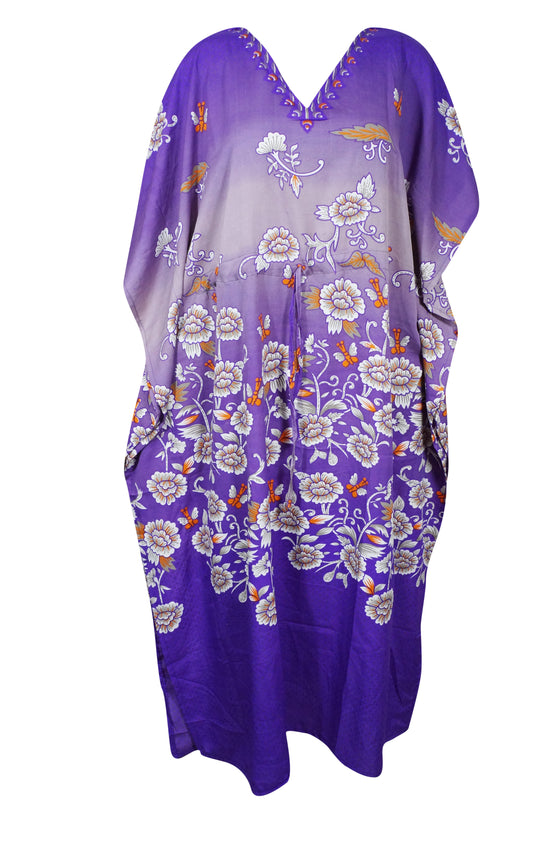 Womens Purple Floral Maxi Kaftan Dresses Beach Cover Lounger M-2X