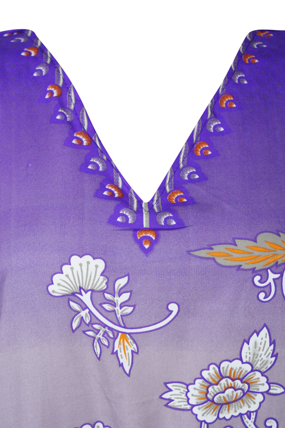 Womens Purple Floral Maxi Kaftan Dresses Beach Cover Lounger M-2X