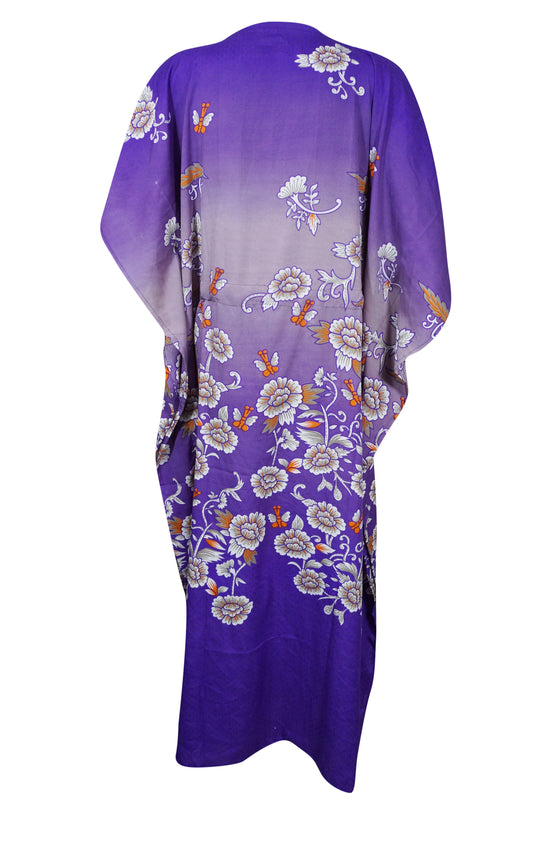 Womens Purple Floral Maxi Kaftan Dresses Beach Cover Lounger M-2X