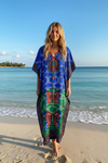 Boho Azure Blue Maxi Kaftan Dress – Kimono-Style Resort Wear Caftan for Women  M-2X