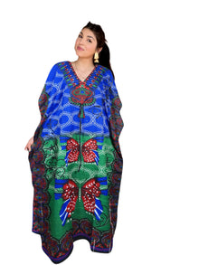  Boho Azure Blue Maxi Kaftan Dress – Kimono Style Resort Caftan M-2X