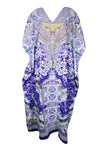 Women's Purple and White Kimono Maxi Kaftan – Boho Resort Wear Dress M-2X