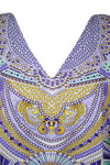 Women's Purple and White Kimono Maxi Kaftan – Boho Resort Wear Dress M-2X
