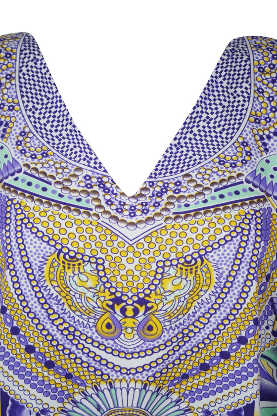 Women's Purple and White Kimono Maxi Kaftan – Boho Resort Wear Dress M-2X
