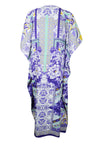 Women's Purple and White Kimono Maxi Kaftan – Boho Resort Wear Dress M-2X