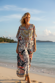 Robe de Plage Femme Boho Long Caftan Grande Taille Kaftan Impression de Fleur Tunique Kimono