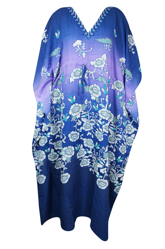 Womens Maxi Kaftan Dress Azure Blue Kimono Caftan Resort Dresses M-2X