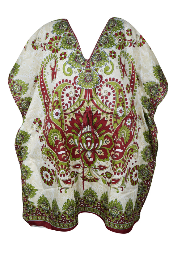 Women's Green & Red Boho Kaftan – Short Beach Dress for a Vibrant Summer Look L-2XL