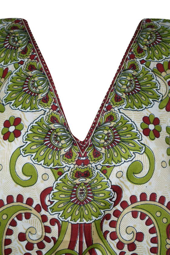 Women's Green & Red Boho Kaftan – Short Beach Dress for a Vibrant Summer Look L-2XL