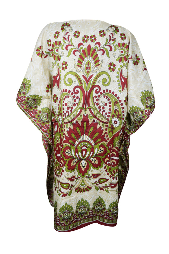 Women's Green & Red Boho Kaftan – Short Beach Dress for a Vibrant Summer Look L-2XL