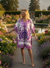 Women’s Blue & Pink Short Boho Kaftan – Hippie Beach Dress for Summer Vibes L-2XL
