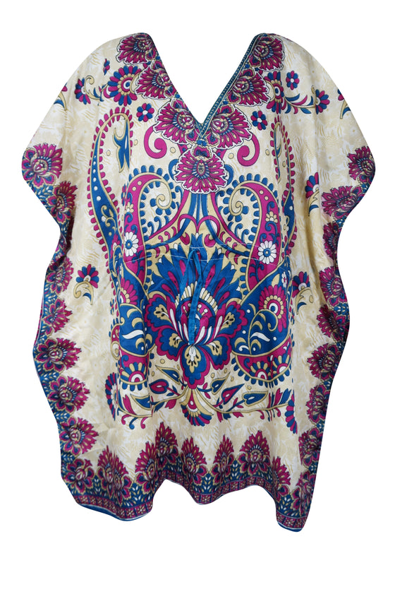 Women’s Blue & Pink Short Boho Kaftan – Hippie Beach Dress for Summer Vibes L-2XL
