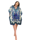 Women's Navy Blue & White Short Boho Caftan – Hippie Beach Dress for Summer  L-2XL