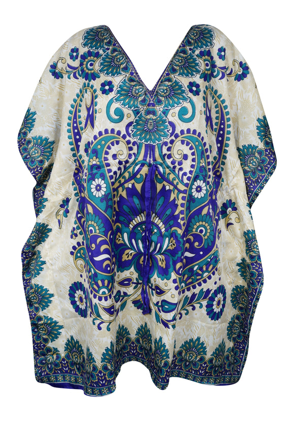 Women's Navy Blue & White Short Boho Caftan – Hippie Beach Dress for Summer  L-2XL