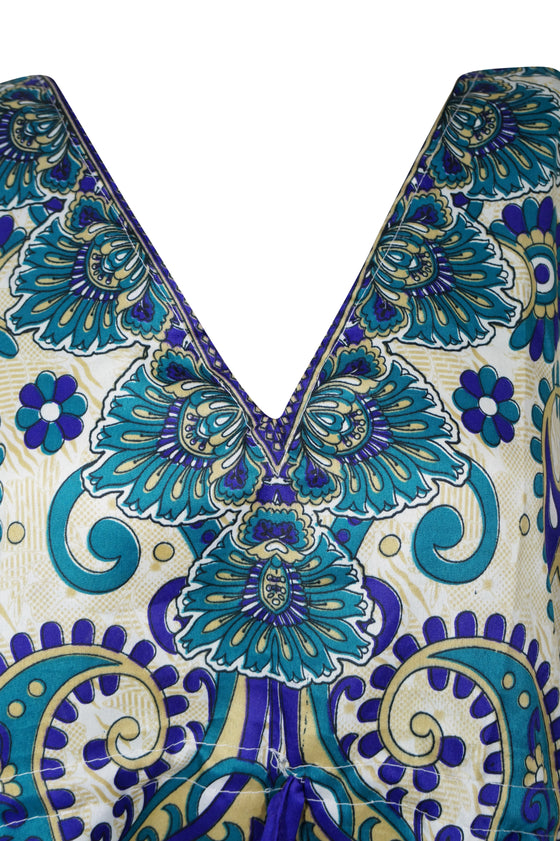 Women's Navy Blue & White Short Boho Caftan – Hippie Beach Dress for Summer  L-2XL