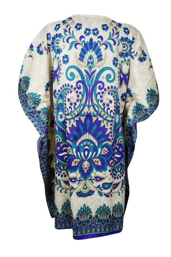 Women's Navy Blue & White Short Boho Caftan – Hippie Beach Dress for Summer  L-2XL