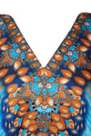 Women's Sky Blue & Orange Short Boho Caftan – Hippie Kaftan Dress Style L-2XL