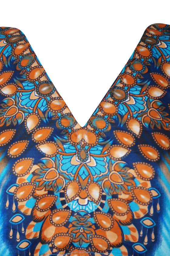 Women's Sky Blue & Orange Short Boho Caftan – Hippie Kaftan Dress Style L-2XL