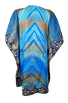 Women's Sky Blue & Orange Short Boho Caftan – Hippie Kaftan Dress Style L-2XL